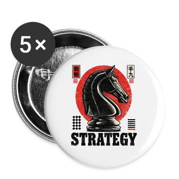 Strategie Pferd: Schach - Buttons groß 56 mm (5er Pack) - Weiß - Vorne