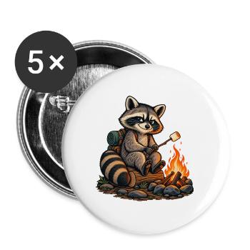 Waschbär am Lagerfeuer - Buttons groß 56 mm (5er Pack) - Weiß - Vorne