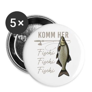 Komm her Fischi Angler Rute Brasse Wasser - Buttons groß 56 mm (5er Pack) - Weiß - Vorne