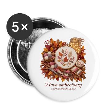 Herbstliche Stickerei mit Garn sticken Gesticktes  - Buttons groß 56 mm (5er Pack) - Weiß - Vorne