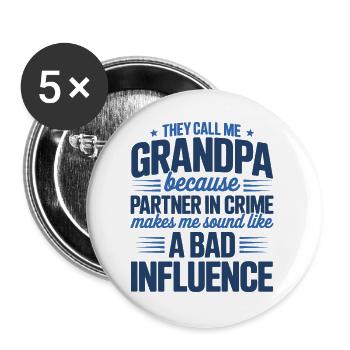 Kompliz-in-Crime-Opa-Humor - Buttons groß 56 mm (5er Pack) - Weiß - Vorne