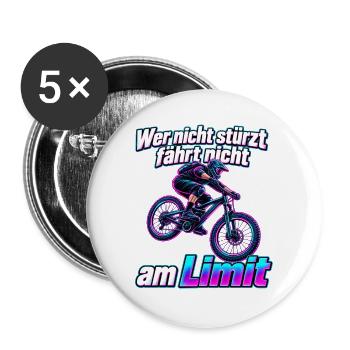 MTB – Wer nicht stürzt fährt nicht am Limit - Buttons groß 56 mm (5er Pack) - Weiß - Vorne