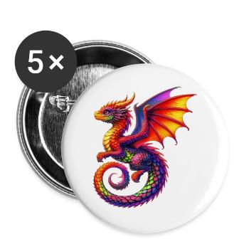 Drache - Buttons groß 56 mm (5er Pack) - Weiß - Vorne