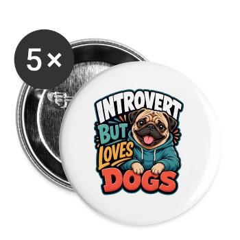 Mops - Buttons groß 56 mm (5er Pack) - Weiß - Vorne