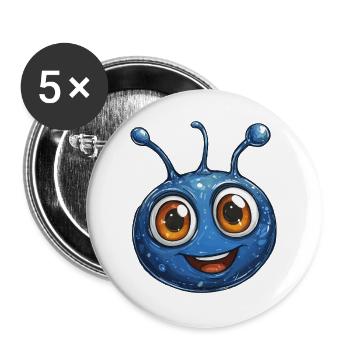 Blauer Schleimheld Cartoon - Buttons groß 56 mm (5er Pack) - Weiß - Vorne
