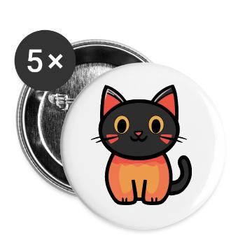 Halloween Katze Schwarz Orange - Buttons groß 56 mm (5er Pack) - Weiß - Vorne