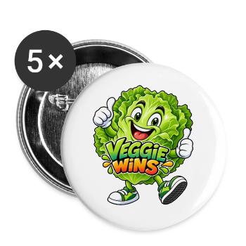 Lustiger Salat - Veggie gewinnt - Buttons groß 56 mm (5er Pack) - Weiß - Vorne