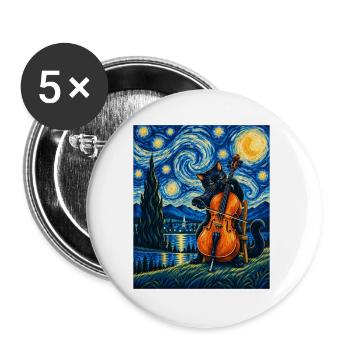 Sternennachtskatze spielt Cello – Cellist, Kunstliebhaber - Buttons groß 56 mm (5er Pack) - Weiß - Vorne