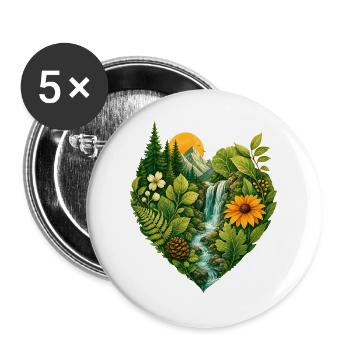 Naturliebhaber Ich liebe Natur Naturschutz Herz - Buttons groß 56 mm (5er Pack) - Weiß - Vorne