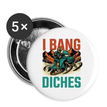 Ditch Banging Schlittenfahrer – Schneemobil Schneemobilfahren - Buttons groß 56 mm (5er Pack) - Weiß - Vorne