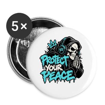 Protect Your Peace – Skull Headphones Streetwear - Buttons groß 56 mm (5er Pack) - Weiß - Vorne
