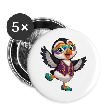 Karnevals-Pinguin im Lila-Weste - Buttons groß 56 mm (5er Pack) - Weiß - Vorne