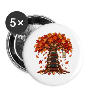  Baum des Wissens aus Büchern - Buttons groß 56 mm (5er Pack) - Weiß - Vorne