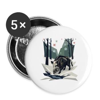 Wildschwein im Low-Poly-Winterwald - Buttons groß 56 mm (5er Pack) - Weiß - Vorne
