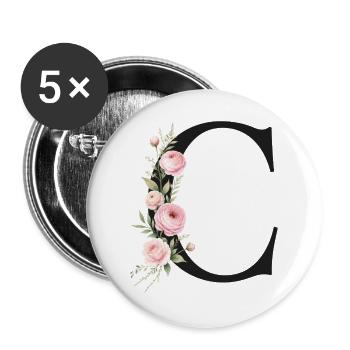 C Buchstabe Monogram Floral - Buttons groß 56 mm (5er Pack) - Weiß - Vorne