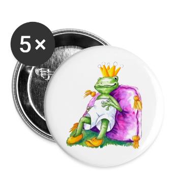 Froschkönig auf royalem Samtkissen - Buttons groß 56 mm (5er Pack) - Weiß - Vorne