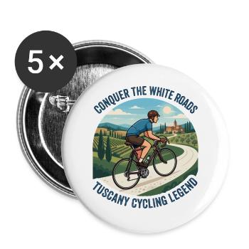 Conquer The White Roads Vintage-Radsportplakat - Buttons groß 56 mm (5er Pack) - Weiß - Vorne