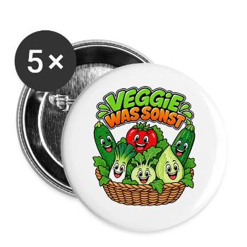 Veggie Was Sonst Gemüse - Buttons groß 56 mm (5er Pack) - Weiß - Vorne