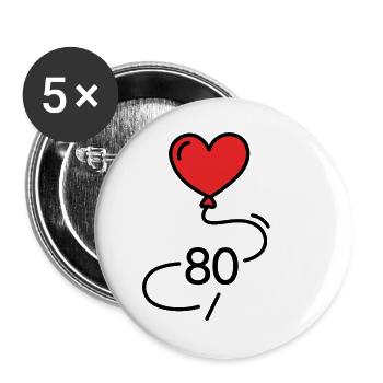 80 Geburtstag Herz Luftballon Damen T-Shirt - Buttons groß 56 mm (5er Pack) - Weiß - Vorne