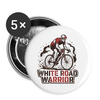 Retro Cyclist White Road Warrior Print - Buttons groß 56 mm (5er Pack) - Weiß - Vorne