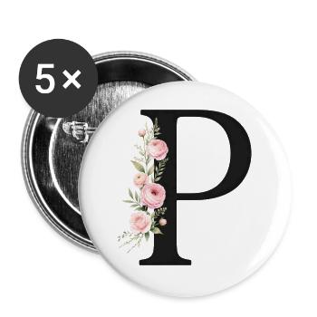 P Buchstabe Monogram Floral - Buttons groß 56 mm (5er Pack) - Weiß - Vorne