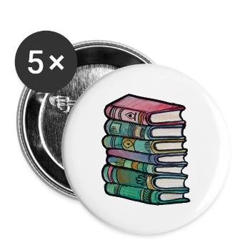 Lebendige gestapelte Buchmontage - Buttons groß 56 mm (5er Pack) - Weiß - Vorne