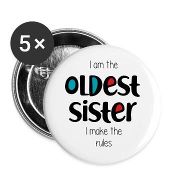 älteste Schwester - Buttons groß 56 mm (5er Pack) - Weiß - Vorne