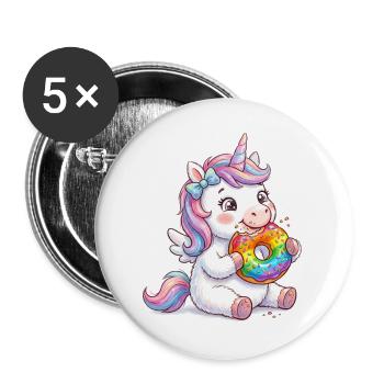 Einhorn mit Donut NeonMane - Buttons groß 56 mm (5er Pack) - Weiß - Vorne