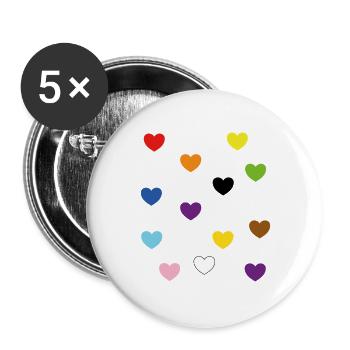 Rainbow Hearts – Inklusive Pride-Farben - Buttons groß 56 mm (5er Pack) - Weiß - Vorne