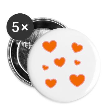 Orangefarbene Herzen mit rosa Kontur - Buttons groß 56 mm (5er Pack) - Weiß - Vorne