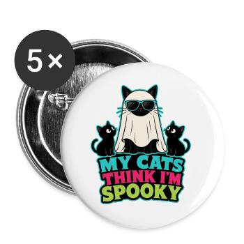 Meine Katzen finden mich gruselig, lustig und lustig schwarze Katze zu Halloween - Buttons groß 56 mm (5er Pack) - Weiß - Vorne