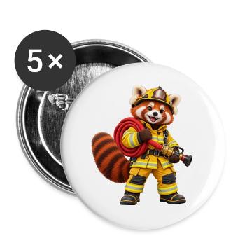 Feuerwehrmann Roter Panda mit Schlauch - Buttons groß 56 mm (5er Pack) - Weiß - Vorne