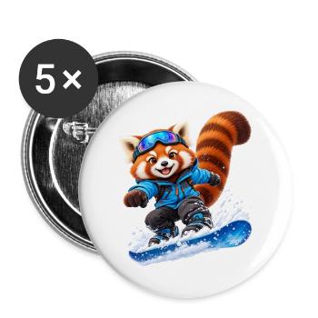 Snowboardender Red Panda auf Blue Board - Buttons groß 56 mm (5er Pack) - Weiß - Vorne