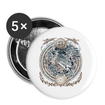 Odins Rabe Wikinger nordische Runen Nordmann - Buttons groß 56 mm (5er Pack) - Weiß - Vorne