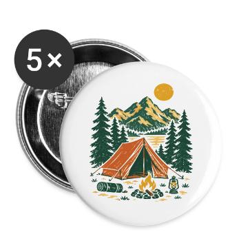 Camping im Bergwald am See - Buttons groß 56 mm (5er Pack) - Weiß - Vorne