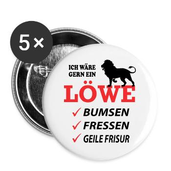 Löwe Geil Fressen Sprüche Lustig Geile Frisur - Buttons groß 56 mm (5er Pack) - Weiß - Vorne