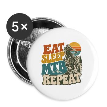 EAT SLEEP MTB REPEAT - Buttons groß 56 mm (5er Pack) - Weiß - Vorne