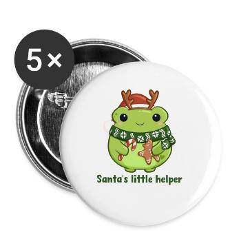 Weihnachtsfrosch Santas kleiner Gehilfe - Buttons groß 56 mm (5er Pack) - Weiß - Vorne