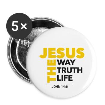 Jesus Way, Wahrheit, Leben Typografie - Buttons groß 56 mm (5er Pack) - Weiß - Vorne