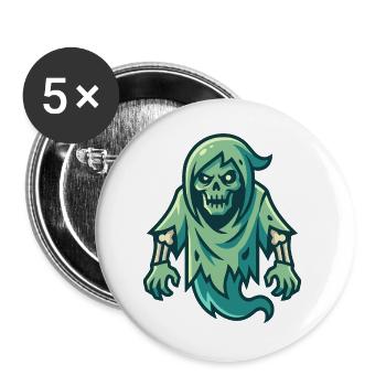 Gruseliger grüner Cartoon-Geist mit skelettartigen Zügen - Buttons groß 56 mm (5er Pack) - Weiß - Vorne
