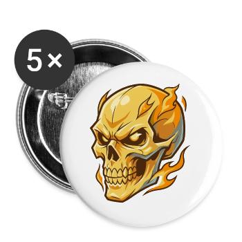 Feuriger goldener Schädel mit intensiven Augen - Buttons groß 56 mm (5er Pack) - Weiß - Vorne