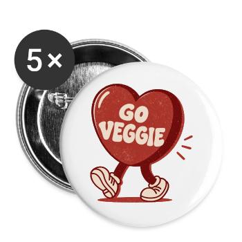 Go Veggie Retro Heart - Buttons groß 56 mm (5er Pack) - Weiß - Vorne