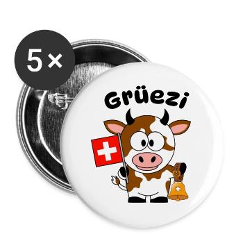 Gruezi Schweizer Kuh  - Buttons groß 56 mm (5er Pack) - Weiß - Vorne