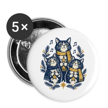 Weihnachtskatzen Singen Chor Katzenliebhaber Stern - Buttons groß 56 mm (5er Pack) - Weiß - Vorne