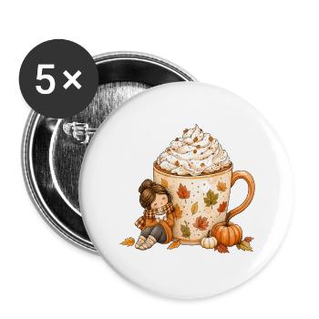 Gemütlicher Herbst Kaffee Zauber - Buttons groß 56 mm (5er Pack) - Weiß - Vorne