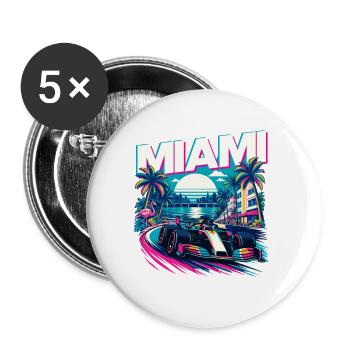 Miami Rennwochenende – Motorsport-Fan Florida - Buttons groß 56 mm (5er Pack) - Weiß - Vorne