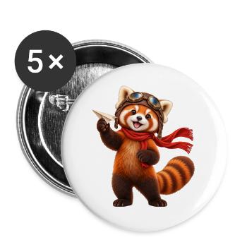Pilot Red Panda mit Papierflugzeug - Buttons groß 56 mm (5er Pack) - Weiß - Vorne