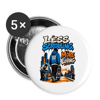 Weniger Reisen, mehr Leben - Buttons groß 56 mm (5er Pack) - Weiß - Vorne