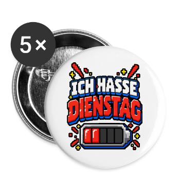Ich hasse Dienstag – Pixel Büro Spruch - Buttons groß 56 mm (5er Pack) - Weiß - Vorne