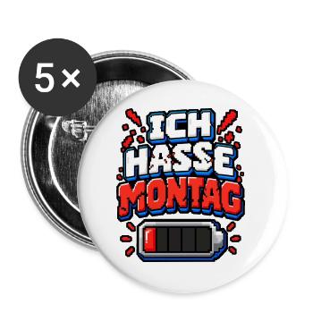 Ich hasse Montag – Pixel Büro Spruch - Buttons groß 56 mm (5er Pack) - Weiß - Vorne